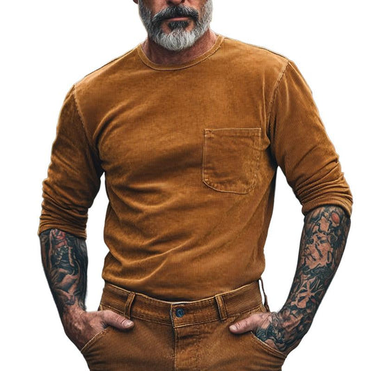 Austin | Vintage camelkleurig corduroy T-shirt met lange mouwen