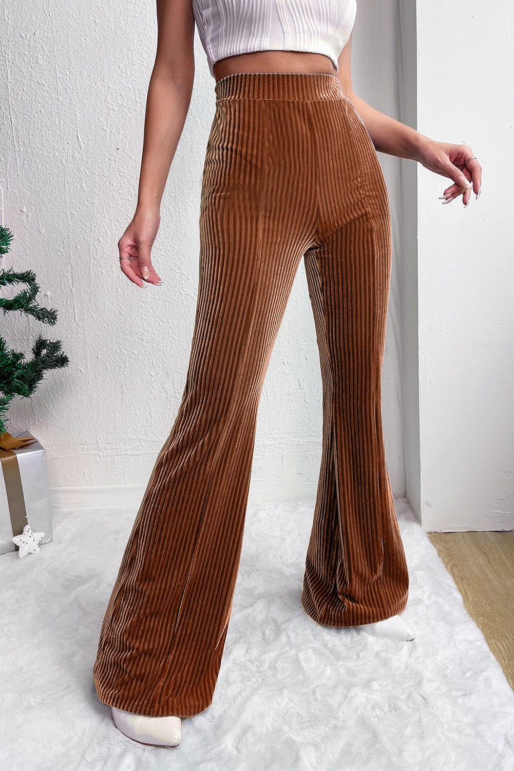 Shireen | Stijlvolle Hoge Taille Flare Corduroy Broek